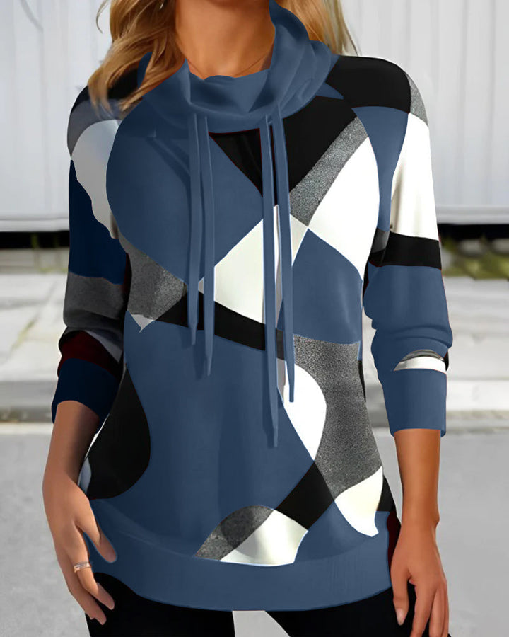 Kiana| Stilvoller Pullover mit geometrischem Druck und Schalkragen